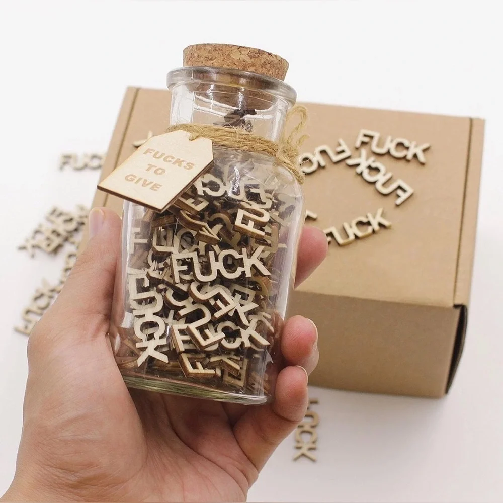 Fcks to Give Jar Funny Gag Gift Wooden Letter Bottle